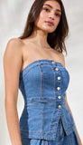 Button Down Denim Bustier With Smock