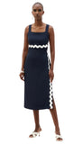 Woven Twill Straight Dress With Contras Trim