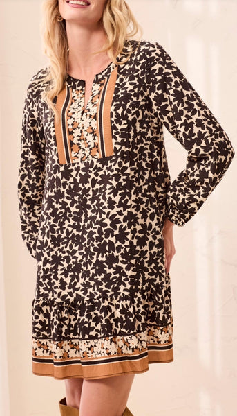 Long Sleeve Dress With Border Print