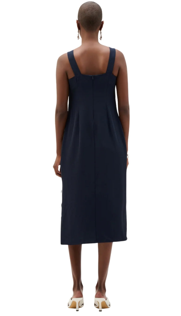 Woven Twill Straight Dress With Contras Trim