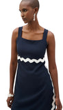 Woven Twill Straight Dress With Contras Trim