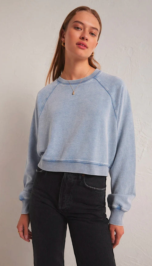 Crop Out Knit Denim Sweatshirt