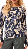 Long Sleeve Printed Cable Crew Neck Sweater