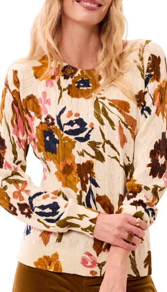 Long Sleeve Printed Cable Crew Neck Sweater