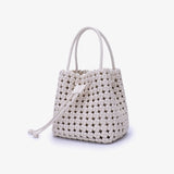 Perrie Bucket Mini Woven Square Tote - Off White