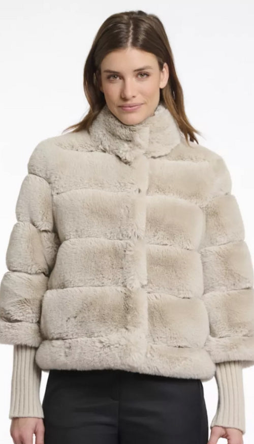 Faux Fur Jacket With Knitted Sleeve