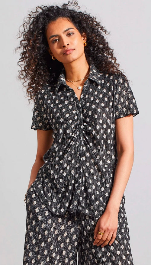 Short Sleeve Button Down with Shirring