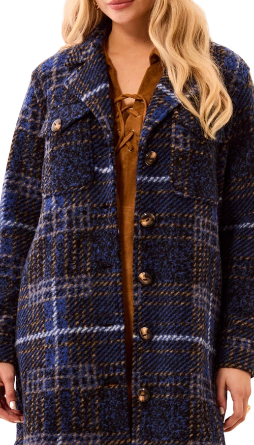 Knit Plaid Notch Collar Shacket