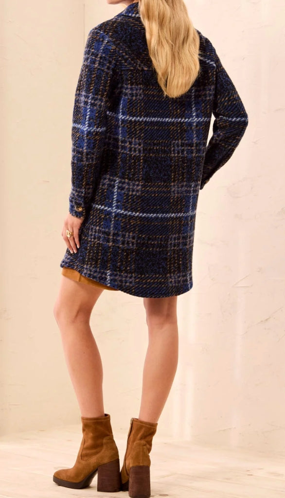 Knit Plaid Notch Collar Shacket
