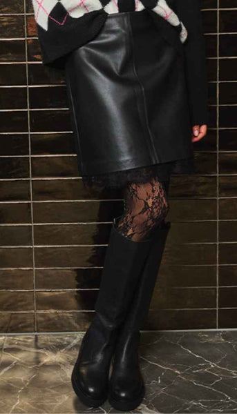 Short Lace Pu Skirt