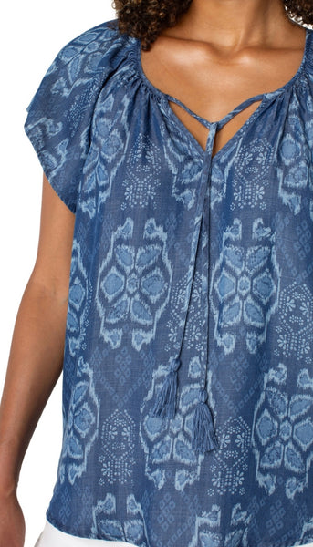 Flutter Sleeve Woven Top With Tie