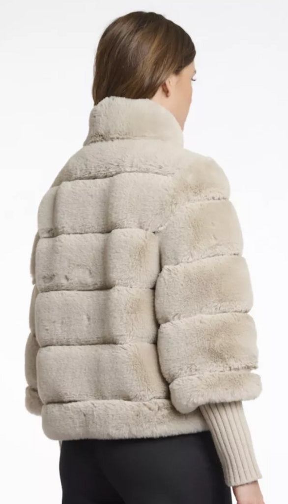 Faux Fur Jacket With Knitted Sleeve