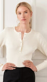 Henley Ribbed Sweater with Crystal Buttons