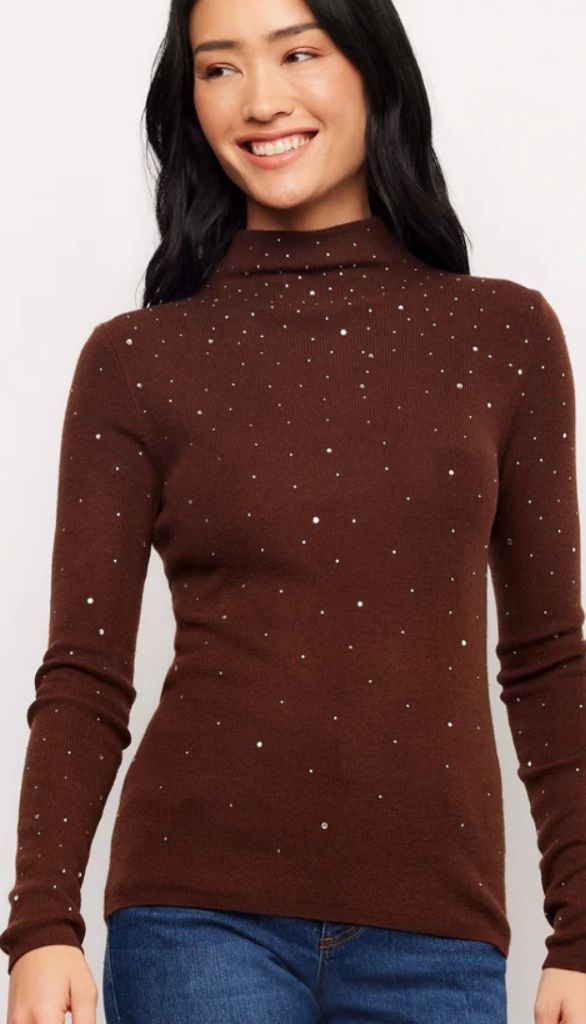 Rhinestone Mock Neck Sweater