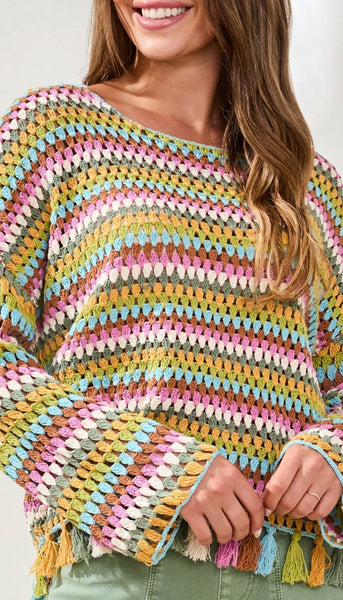 Long Bell Sleeve Sweater With Tassel