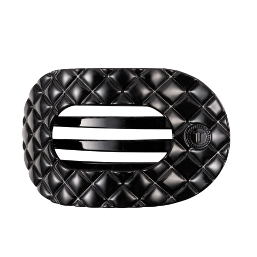 Large Flat Round Clip - Jet Black Quilt