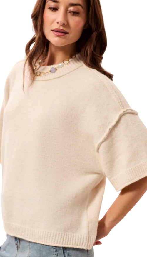 Lofty Elbow Sleeve Crew Neck Sweater