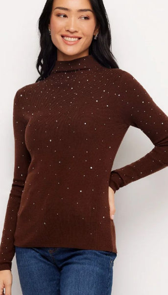 Rhinestone Mock Neck Sweater