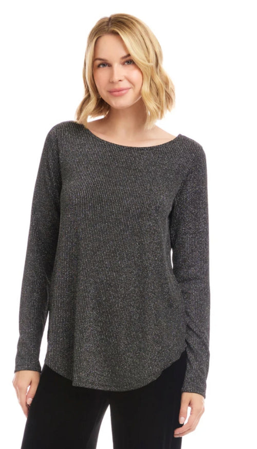 Metallic Stripe Shirttail Top