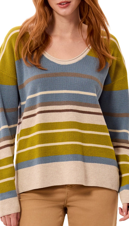 Long Sleeve Split Neck Sweater With Piping