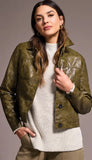 Button Front Pu Collar Accent Jacket