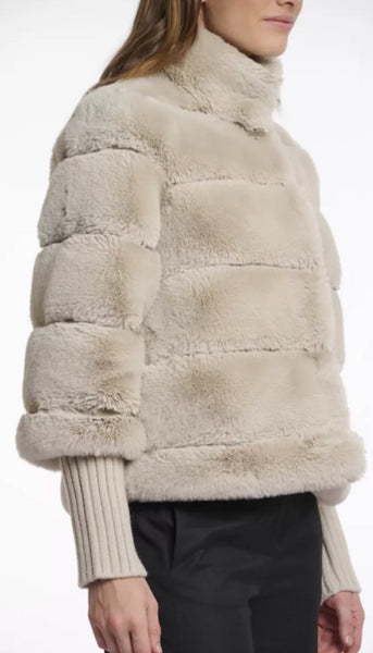 Faux Fur Jacket With Knitted Sleeve
