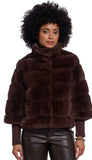 Faux Fur Jacket With Knitted Sleeve