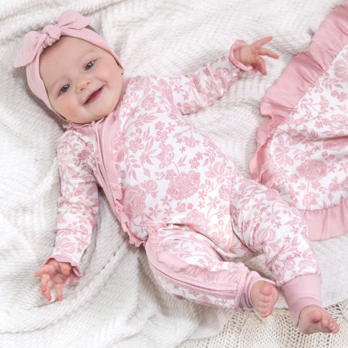 Pink Embroidered Zip Floral Romper 3-6M & 6-12M