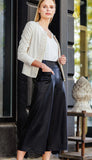 Liquid Leather Ruched Zip 3/4 Sleeve Jacket