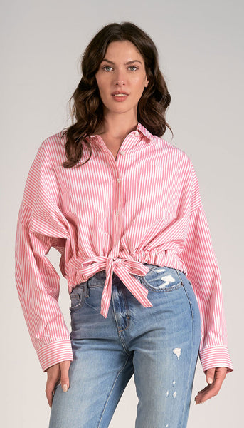 Long Sleeve Button Down Top - Pink Stripe