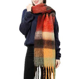Over sized cozy long fringe scarf - Black Orange