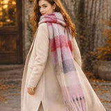 Over sized cozy long fringe scarf - Red Pink