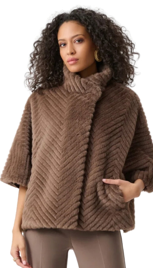 Chevron Faux Fur Cape Style Jacket