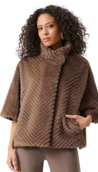 Chevron Faux Fur Cape Style Jacket