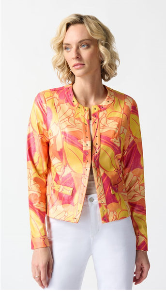 Foiled Faux Suede Floral Print Fitted Jacket