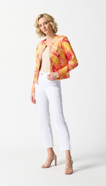 Foiled Faux Suede Floral Print Fitted Jacket