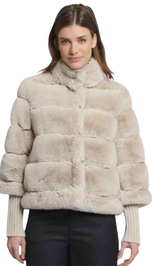 Faux Fur Jacket With Knitted Sleeve