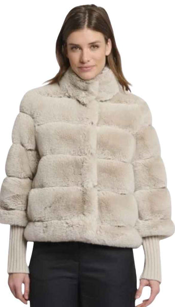 Faux Fur Jacket With Knitted Sleeve