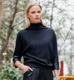 Funnel Neck Sweater With Leather Cuff