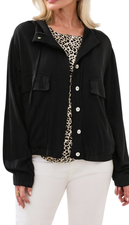 Liquid Leather Ruched Zip 3/4 Sleeve Jacket