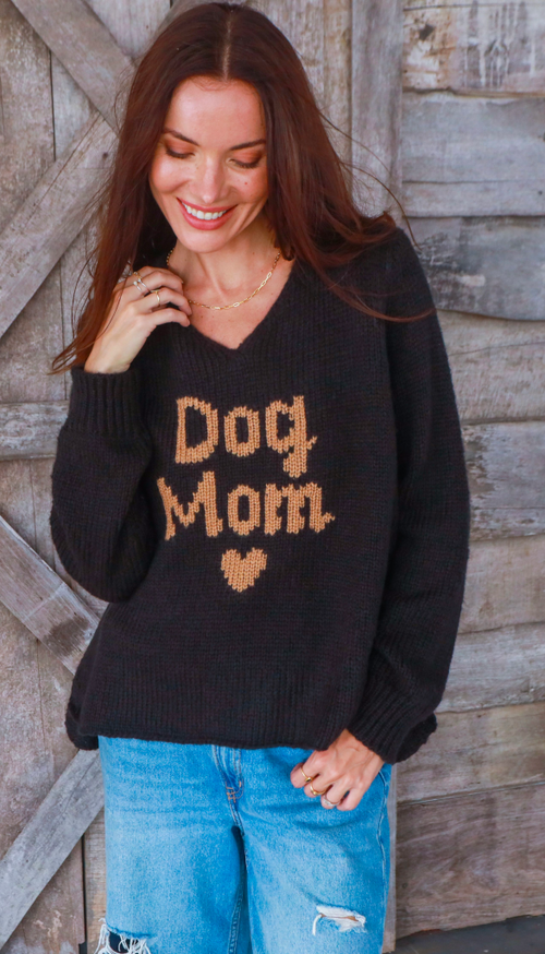 Dog Mom V Neck Sweater