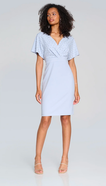 Scuba Crepe Wrap Dress with Pearl Detail