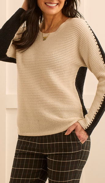 Dolman Long Sleeve Sweater With Whip Stitch