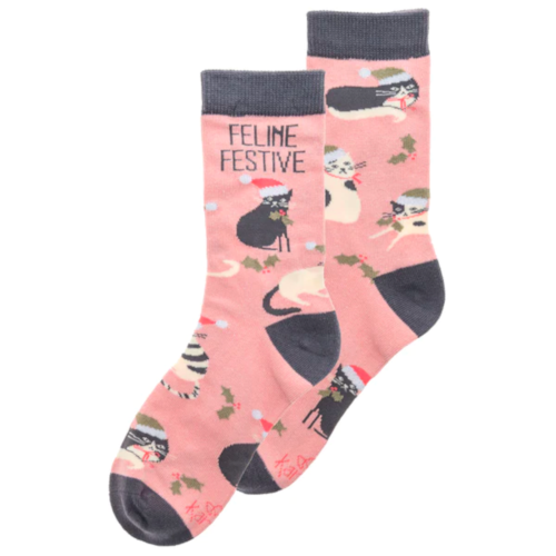 Holiday Socks-Feline Festive