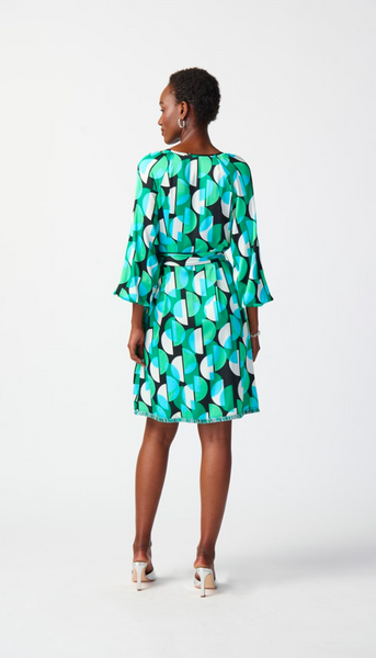 Geometric Print Satin Belted Dress