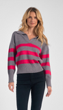 Long Sleeve Collar V-Neck With Stripes