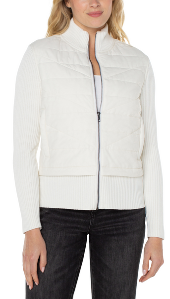 Long Sleeve Quilted Front Full Zip Sweater