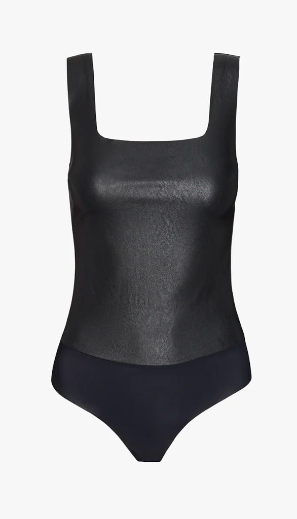 Faux Leather Square Neck Bodysuit