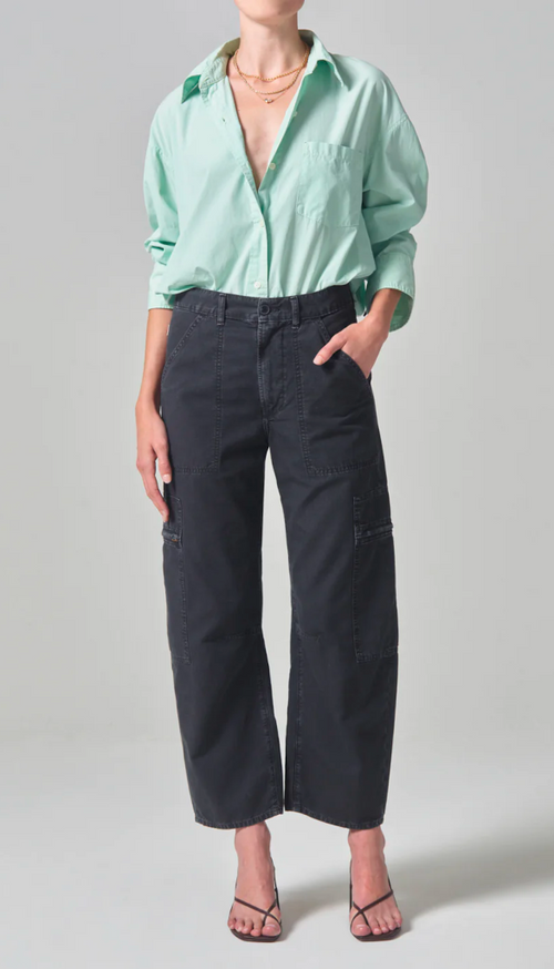 Marcelle Low Slung Cargo Pant - Washed Black