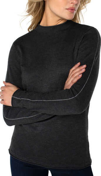 Mock Neck Rolled Hem Long Sleeve Sweater